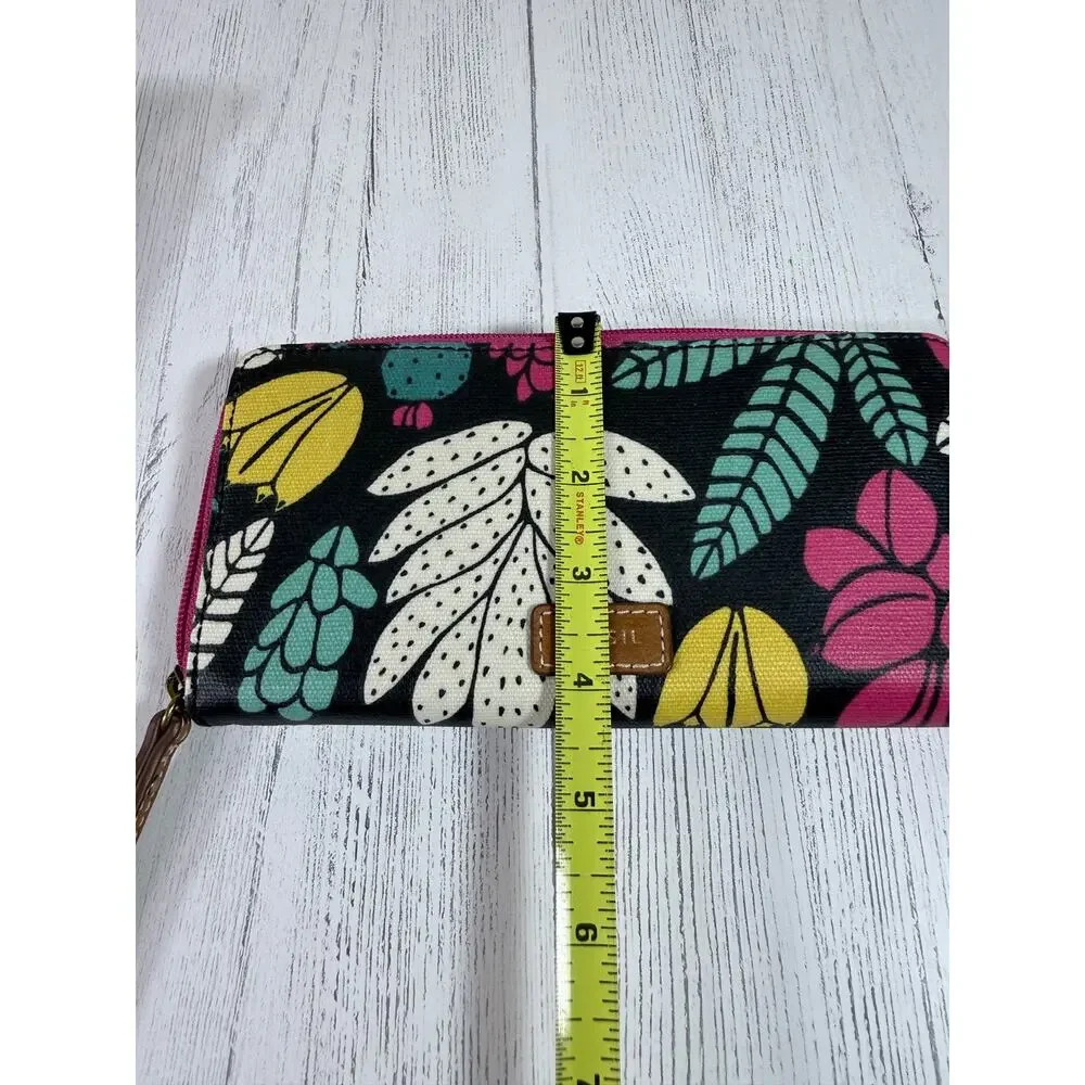 Fossil Dark Floral Cactus Succulent Fiona Crossbody Purse Matching Wallet EUC